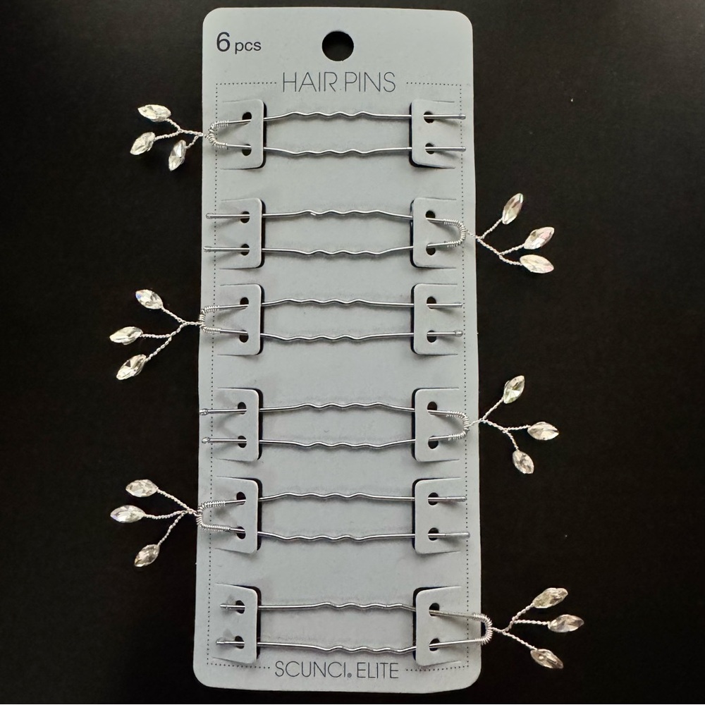 Scunci Elite 2 sets of 6-piece Rhinestone and Silver Hardware Hairpin Set
